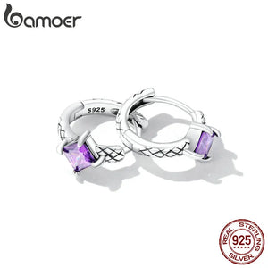 Bamoer 925 Silver Purple Zircon Snake Ear Buckles Women Earrings