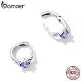 Bamoer 925 Silver Purple Zircon Snake Ear Buckles Women Earrings