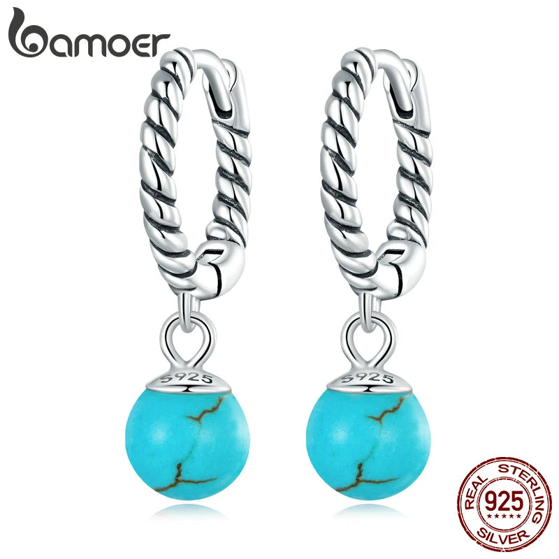 925 Silver Turquoise Vintage Drop Earrings for Women