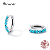 925 Silver Turquoise Ear Buckles Earrings Women Fine Jewelry