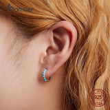 925 Silver Turquoise Ear Buckles Earrings Women Fine Jewelry