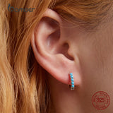 925 Silver Turquoise Ear Buckles Earrings Women Fine Jewelry
