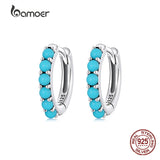 925 Silver Turquoise Ear Buckles Earrings Women Fine Jewelry