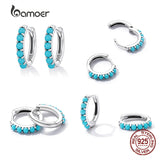 925 Silver Turquoise Ear Buckles Earrings Women Fine Jewelry