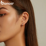 Bamoer Sterling Silver Snake Ear Buckles Women Hoop Earrings