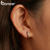 Bamoer Sterling Silver Snake Ear Buckles Women Hoop Earrings