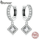 925 Sterling Silver Zircon Geometric Earrings Sparkling Women's Fine Jewelry
