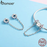 925 Silver Pink Heart Safety Chain Charm for Bracelet DIY Jewelry