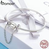 925 Silver Pink Heart Safety Chain Charm for Bracelet DIY Jewelry