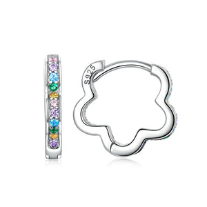 925 Sterling Silver Flower Rainbow Zircon Earrings for Women