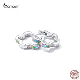 925 Sterling Silver Flower Rainbow Zircon Earrings for Women