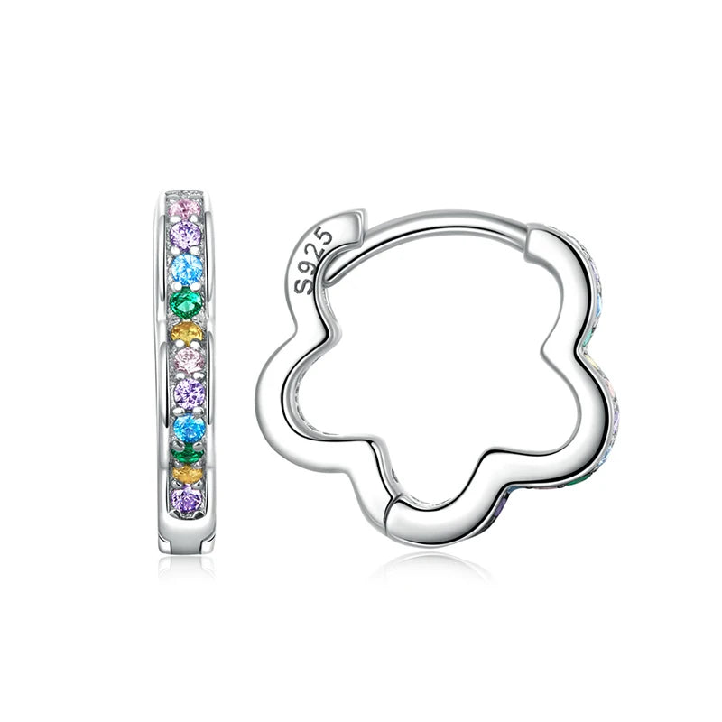 925 Sterling Silver Flower Rainbow Zircon Earrings for Women