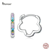 925 Sterling Silver Flower Rainbow Zircon Earrings for Women