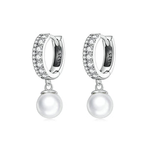 925 Sterling Silver Shell Bead Pendent Earrings CZ Drop Fine Wedding Jewelry