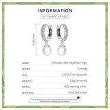 925 Sterling Silver Shell Bead Pendent Earrings CZ Drop Fine Wedding Jewelry