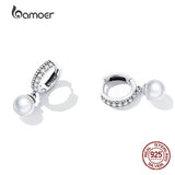 925 Sterling Silver Shell Bead Pendent Earrings CZ Drop Fine Wedding Jewelry