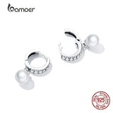 925 Sterling Silver Shell Bead Pendent Earrings CZ Drop Fine Wedding Jewelry