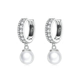 925 Sterling Silver Shell Bead Pendent Earrings CZ Drop Fine Wedding Jewelry