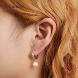 925 Sterling Silver Shell Bead Pendent Earrings CZ Drop Fine Wedding Jewelry