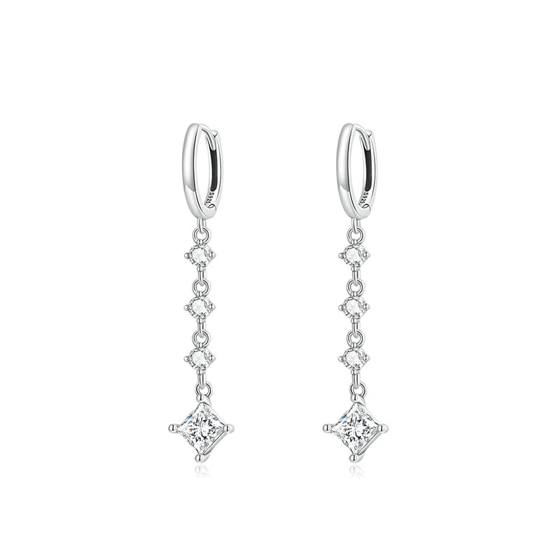 925 Silver CZ Drop Earrings for Women - Anniversary Party Jewelry