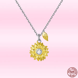 Adjustable 925 Silver Sunflower Pendant Necklace for Women