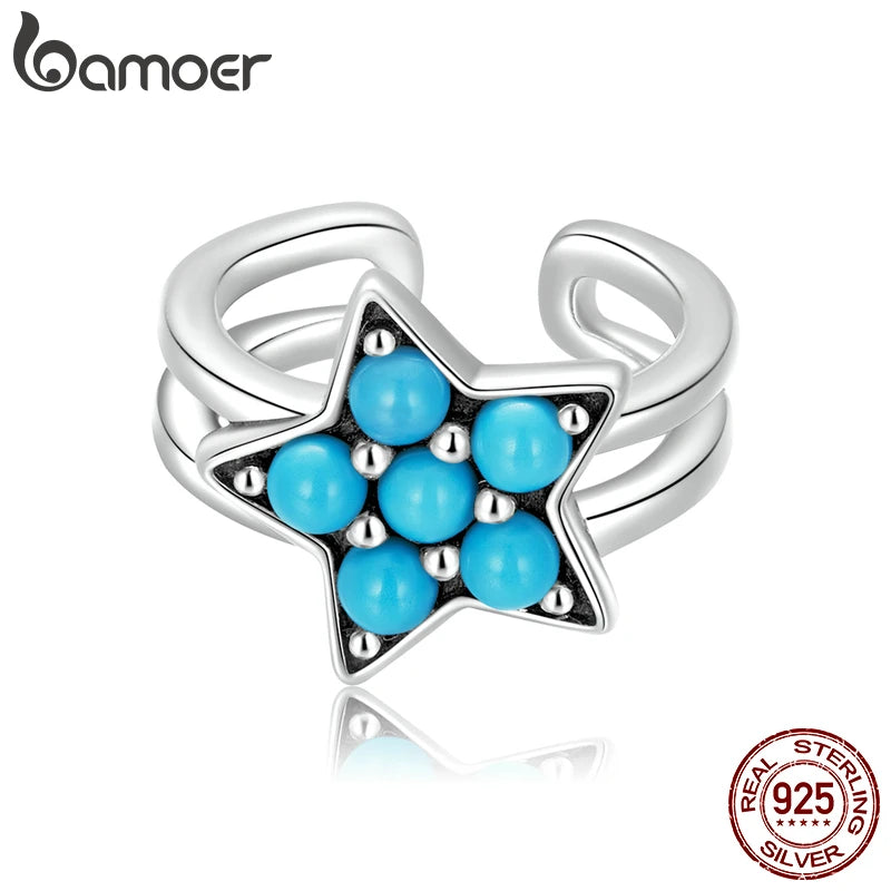 Bamoer 925 Silver Turquoise Star Ear Cuff Women Silver Ears Fine Jewelry