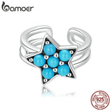 Bamoer 925 Silver Turquoise Star Ear Cuff Women Silver Ears Fine Jewelry