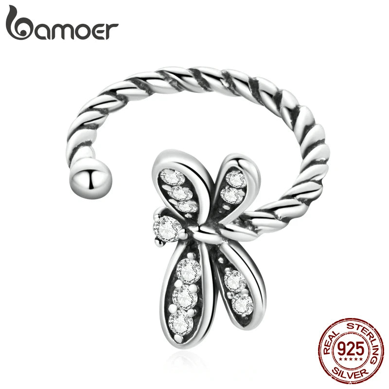 Bamoer 925 Sterling Silver Dragonfly Ear Cuff Ear Clip Style Jewelry Set