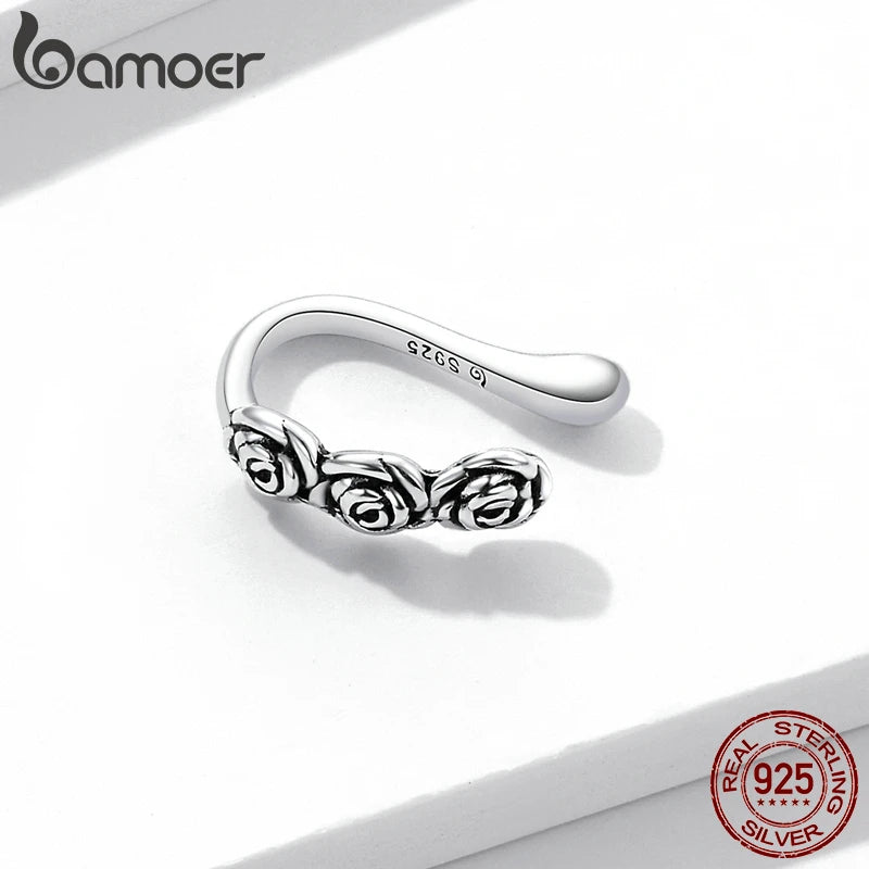 Bamoer Vintage 925 Sterling Silver Rose Ear Cuff Women's Fine Jewelry