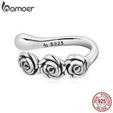 Bamoer Vintage 925 Sterling Silver Rose Ear Cuff Women's Fine Jewelry