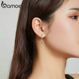 Zircon 925 Sterling Silver Feather Ear Buckle Earrings Women Jewelry GAE485