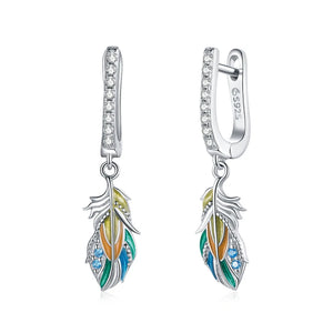 Zircon 925 Sterling Silver Feather Ear Buckle Earrings Women Jewelry GAE485