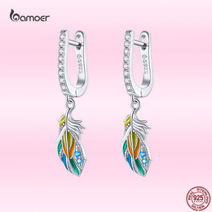 Zircon 925 Sterling Silver Feather Ear Buckle Earrings Women Jewelry GAE485