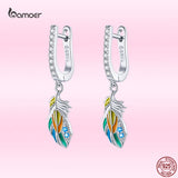 Zircon 925 Sterling Silver Feather Ear Buckle Earrings Women Jewelry GAE485