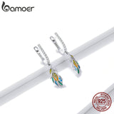 Zircon 925 Sterling Silver Feather Ear Buckle Earrings Women Jewelry GAE485