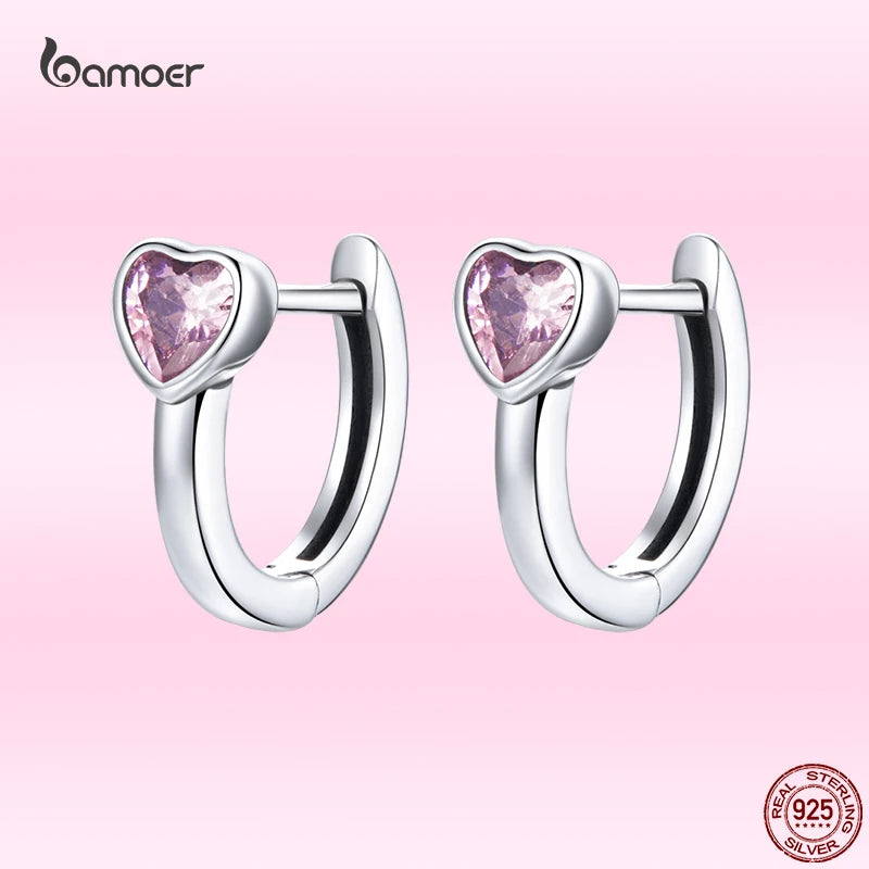 925 Silver Pink Love Earrings Romantic Jewelry Gift