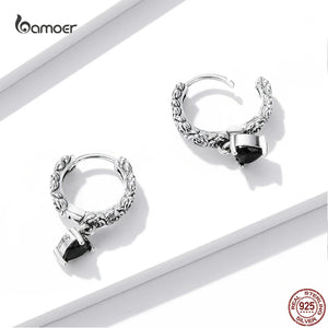Halloween Dark Night Rose Earrings 925 Sterling Silver CZ Heart