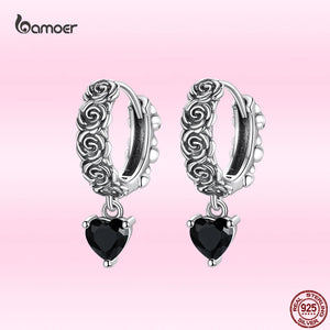Halloween Dark Night Rose Earrings 925 Sterling Silver CZ Heart