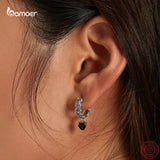 Halloween Dark Night Rose Earrings 925 Sterling Silver CZ Heart