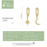 Golden Star&Moon Earrings 925 Silver Gold-Plated Party Jewelry