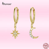 Golden Star&Moon Earrings 925 Silver Gold-Plated Party Jewelry
