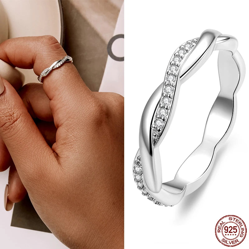 925 Sterling Silver Twisted Ring for Women Rose Plated Fine Wedding Jewelry