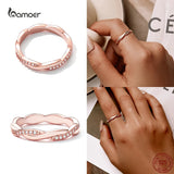925 Sterling Silver Twisted Ring for Women Rose Plated Fine Wedding Jewelry