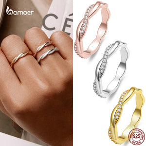 925 Sterling Silver Twisted Ring for Women Rose Plated Fine Wedding Jewelry