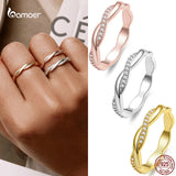 925 Sterling Silver Twisted Ring for Women Rose Plated Fine Wedding Jewelry