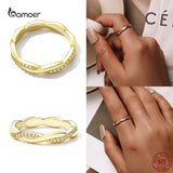 925 Sterling Silver Twisted Ring for Women Rose Plated Fine Wedding Jewelry