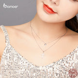 925 Silver Cross Heart CZ Pendant Necklace Women
