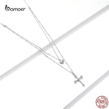 925 Silver Cross Heart CZ Pendant Necklace Women
