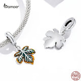 925 Silver Maple Leaf Pendant Charms Beads Necklace DIY Bracelet Bangle
