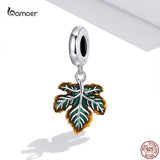 925 Silver Maple Leaf Pendant Charms Beads Necklace DIY Bracelet Bangle